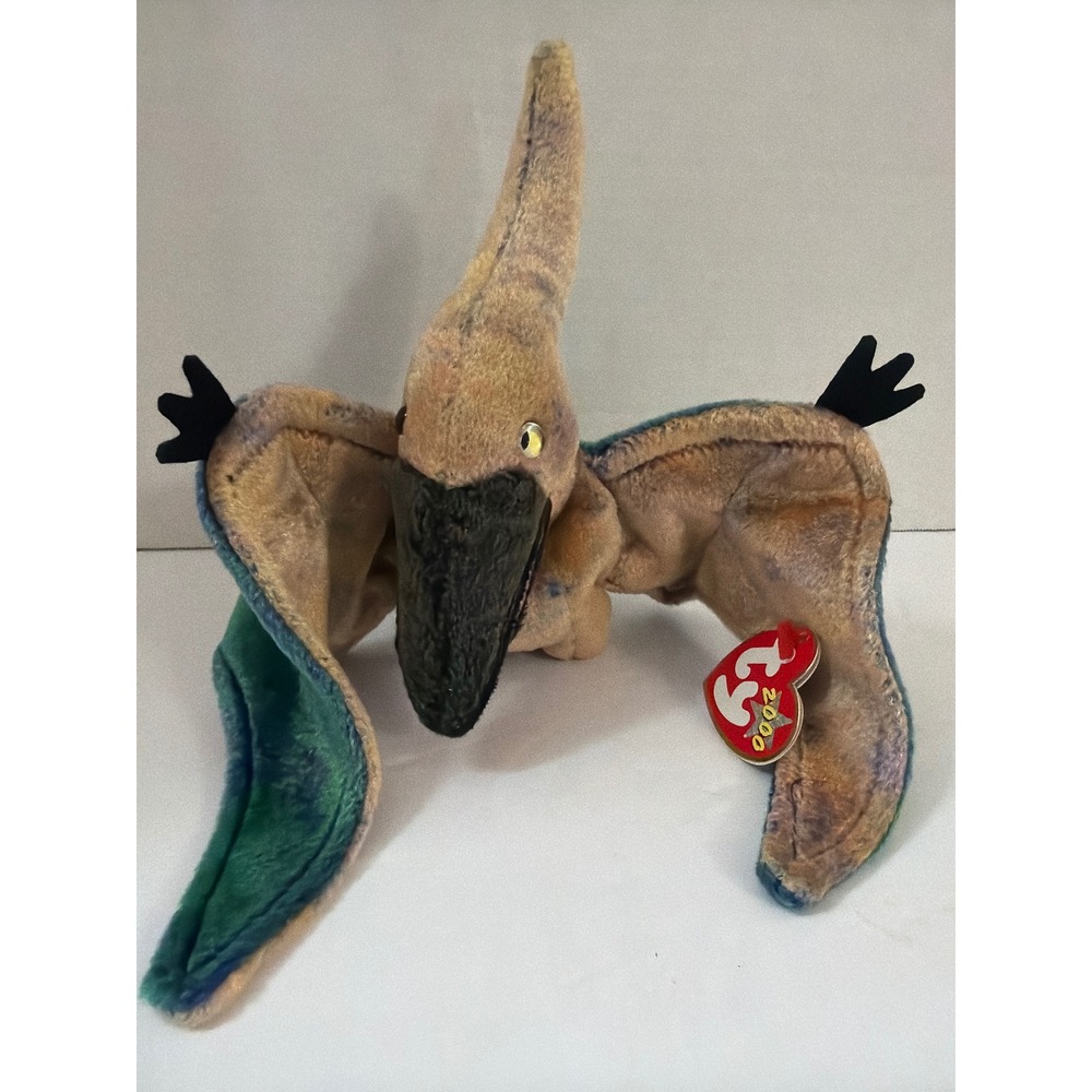 Ty Beanie Baby Swoop the Pterodactyl Dinosaur Plush Tan Green 2000 Retired
